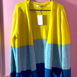 Yellow and blue color block cardigan